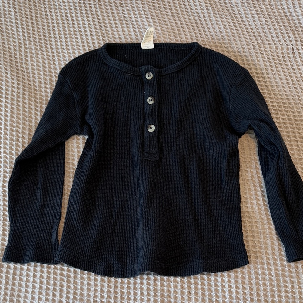 Kate Quinn Black Kids Long Sleeve waffle knit Shirt